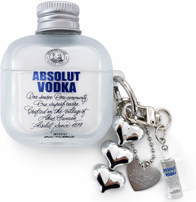 [보드카 힙] 유니크 보드카병 투명 에어팟 케이스 + 더블 키링 2종 세트 (하트 & 미니병), 1개, 화이트, 에어팟프로3