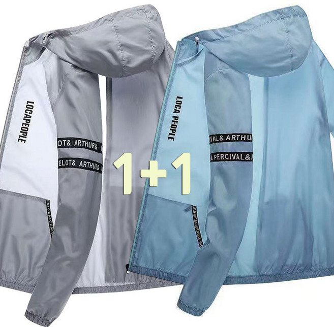 2장세트 남성 자외선차단 바람막이 점퍼 루즈핏 후드집업 아이스 자켓 냉감소재 남자 가디건 트레이닝복 낚시복 아우터 코트 재킷 M-4XL