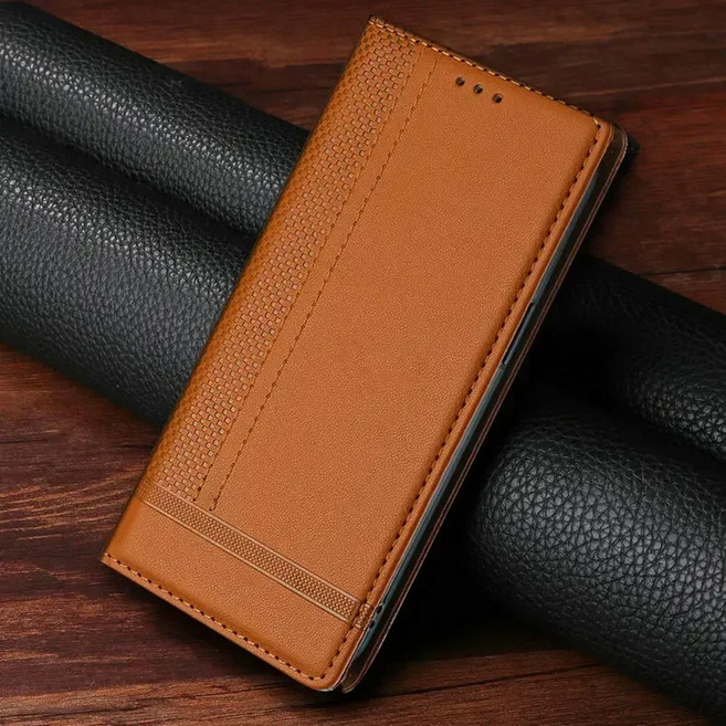 호환 모토로라 모토 G85 G84 G64 G54 G34 G24 G14 G04S G45 5G 플립 커버 휴대폰 파워 G 24 54 84 85 가죽 케이스, Moto G34 5G, 브라운, 1개