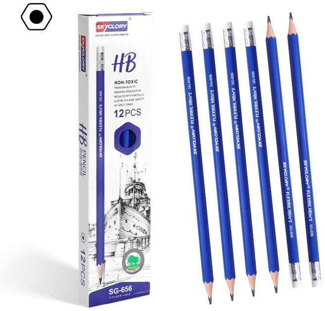 HB문화사 지우개 달린 블루육각형 연필 HB진하기, 12개, 블루