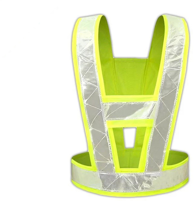 簡易V型反光背心 魔鬼氈設計 均碼 保全/導護/義交適用, 1個, 銀色/綠色