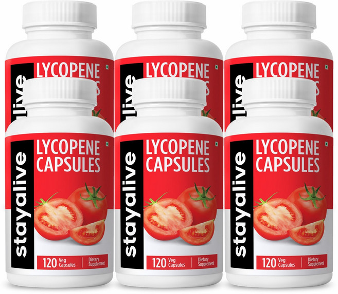 STAY ALIVE 남성용 리코펜 보충제 60mg 천연 토마토 추출물 분말 100% 식물성 리코펜 복합체 비GMO 및 글루텐 프리 카로티노이드 보충제, 6개, 120정
