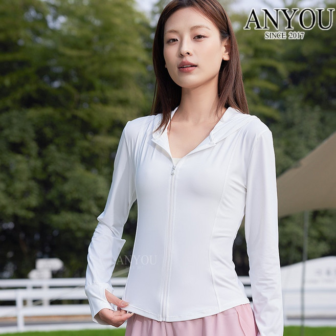 ANYOU UPF50+ 요가 보정형 자외선 차단 여자 외투 여름 아이스 면 투명, 흰색