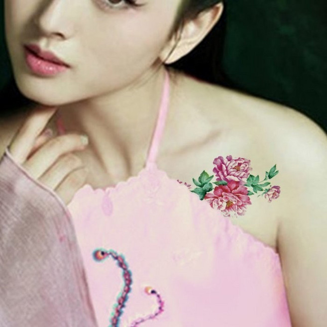 WAWA TATTOO M系列牡丹花WM-388防水紋身貼紙，微刺青設計，安全無毒，輕鬆打造個人風格, 1個