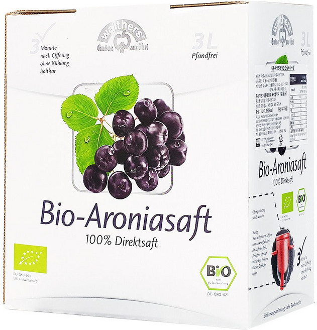 국내배송 독일 발테르 착즙 유기농 아로니아 주스 3L, 1개