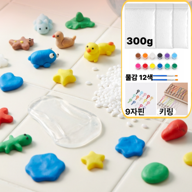 보들팡 집콕놀이 300g 대용량 물에 녹는 플라스틱, 1세트, 화이트 300g+물감12색