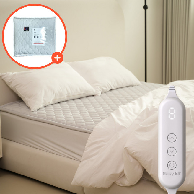 [26년 신상품 전자파없는] 한일의료기 x 오테너 IOT 그래핀 탄소매트 두툼한 20온스 카본 전기매트, 퀸 단일난방(150x200), Ivory