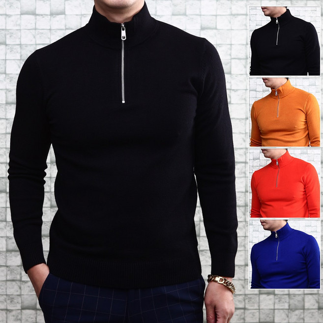 겨울 남성 프리미엄 양기모 니트 집업 티셔츠 가디건 남자 기모티 터틀넥 반폴라 목폴라