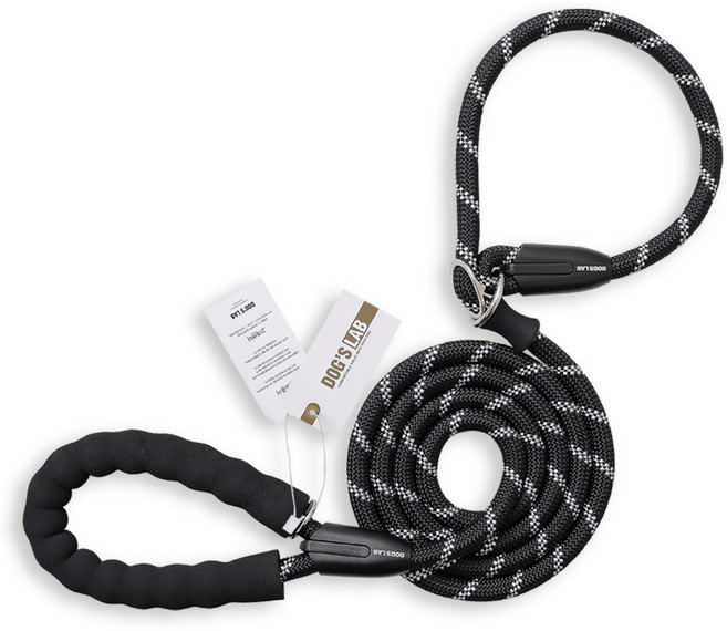 독스랩 일체형 목줄 리드줄 세트 스트롱 로프 슬립 소형견 중형견 대형견 2M 3M 5M, 일체형 / 블랙, 1개