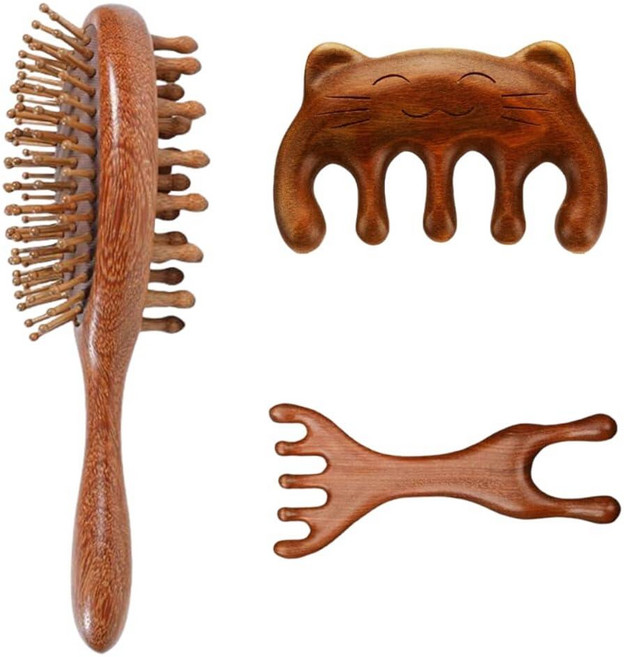 MOTRING Wooden Scalp Massager Handmade Natural Green Sandalwood Wide Tooth Comb Massage Gua Sha Br