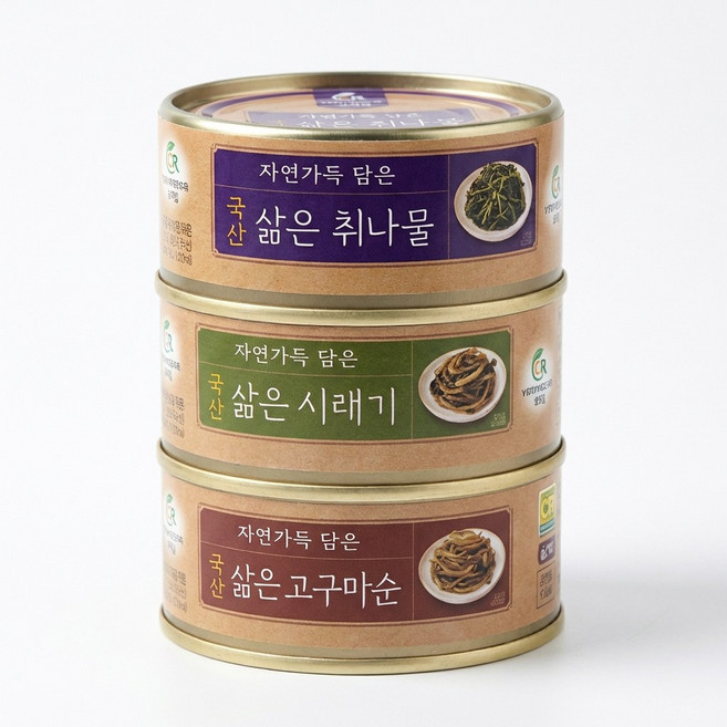 열무상회 국산 캔나물 통조림 5종 세트 여행용 밑반찬, 시래기캔 1 고구마순캔 1 취나물캔 1