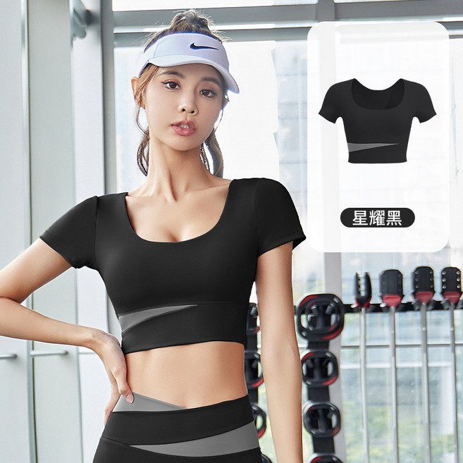 運動服套裝女款 瑜珈跑步健身大尺碼黑灰拼色