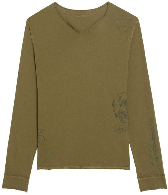 쟈딕앤볼테르 몬사티르 헨리 버튼 디테일 그래픽 긴소매 티셔츠