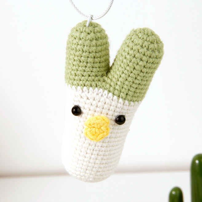 아이루리 뚱한 입술 초록 야채 프렌즈 키링 산뜻한 백꾸 파우치 코바늘 자동차키 분실 방지, 1개, 대파