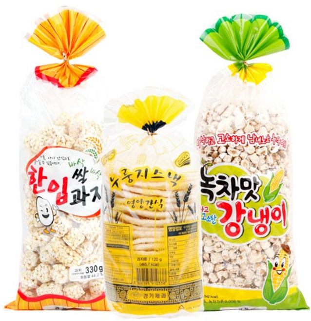 옛날과자 3종 뻥튀기+한입쌀과자+녹차맛강냉이/각1봉씩, 없음, 1개