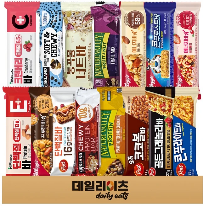 시리얼 에너지바 프로틴바 15종류 15개입 (켈로그 포스트 힘내고 네이처밸리 커클랜드), 1박스, 40g - 쿠팡