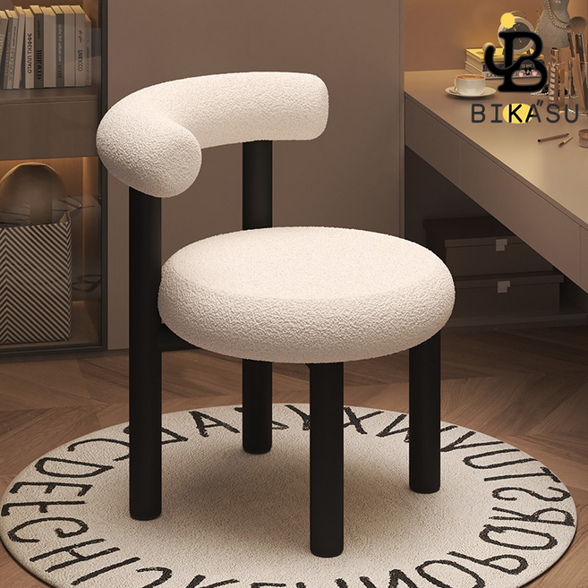 BIKASU 램스울 화장대의자 침실 응접실 업그레이드 등받이 스툴 편안한 1인 화장대 의자 분리 세탁 가능, 1개, 화이트