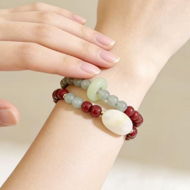 천연 원석 두줄 레이어드 팔찌