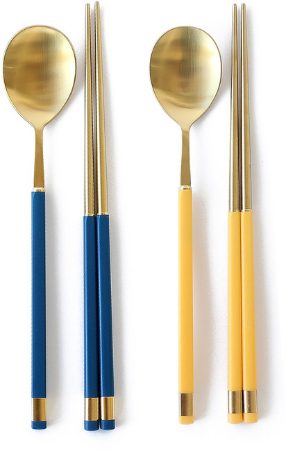 디온 보겐 카라 수저세트 국산 스텐 한식 고급 수저 골드, 블루+비타민, 1개, 카라 수저세트-골드