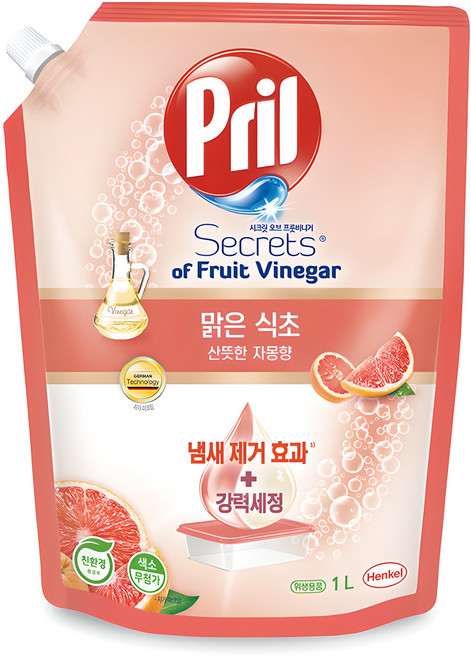 프릴 맑은 식초 산뜻한 자몽향 주방세제, 1L, 1개