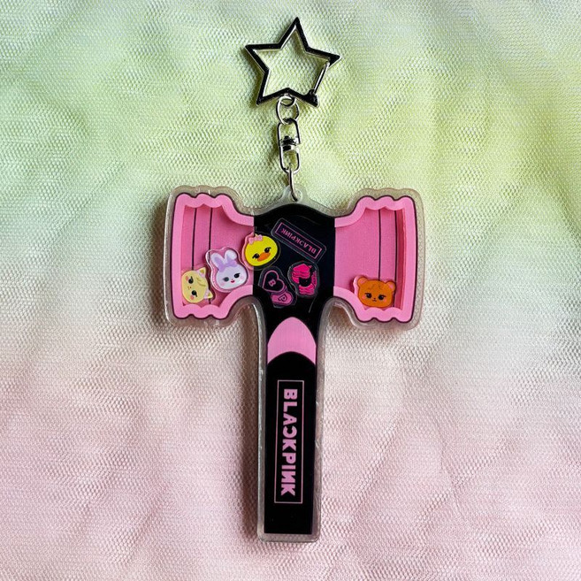 BLACKPINK 應援棒造型搖搖樂鑰匙扣, 1個, 【粉墨-Q版】搖搖樂鑰匙扣
