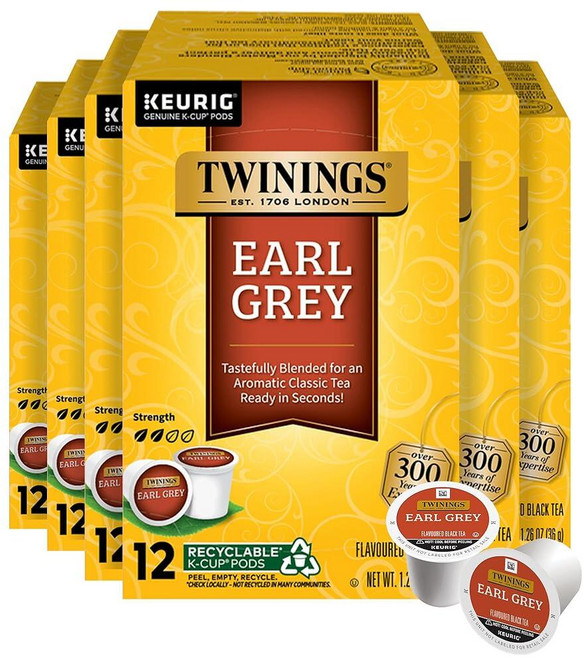 Twinings 디카페인 잉글리시 브렉퍼스트 홍차 K-컵 포드 Keurig용 24개 (1팩) 매끄럽고 맛있고 견고함 뜨겁거나 얼음을 즐기세요, 12 Count (Pack of 6), Earl Grey