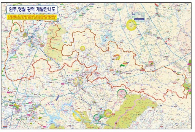 원주 영월 개발계획도 110cmx78cm 원주지도 영월지도