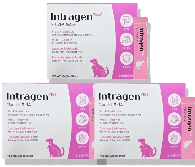 [26년 4월 최신 제조] 인트라젠 플러스 강아지 유산균 종합영양제 반려동물 영양제, 2g, 장건강/유산균, 90개 - 쿠팡