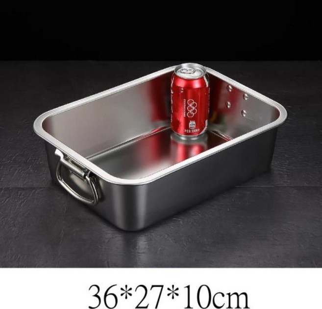 스텐 밧드 두꺼운 스테인리스 스틸 사각 케이크 빵 대야 딥 플레이트 과일 식품 보관 트레이 핸들 로프 팬, 1개