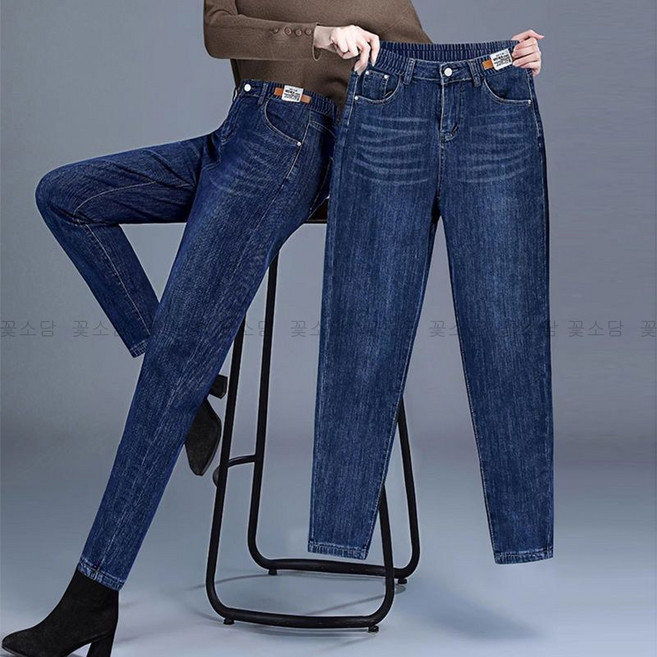 꽃소담 중년여성 뒷밴딩 스판 배기 핏 청바지 엄마 봄 가을 편안한 데님 팬츠 데일리룩 HZHF26A26