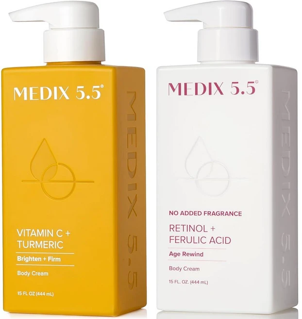 Medix 5.5 비타민 C 크림 바디 로션 및 페이스 모이스처라이저 | 여성 및 남성용 안티에이징 비타민 C 로션은 어두운 반점 주름 및 고르지 않은 피부 톤을 부드럽게 해, Vitamin C + Unscented Retinol, 444ml - 쿠팡