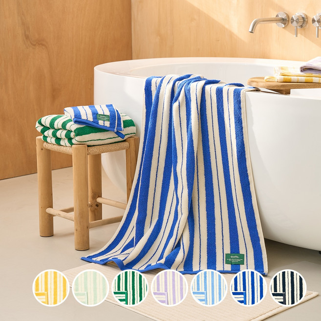 모던하우스 STF 더블 스트라이프 바스타월 460g 70 x 140 cm, 블루, 1개