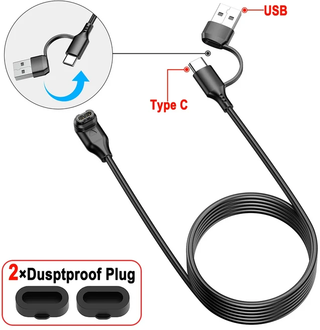 2in1 USB 타입 C 시계 충전 케이블 가민 페닉스 8 7/7S/7X/7 프로/6/6S/6X/5/5S/5X 포러너 165 245 255 955, 04 2-black Elbow