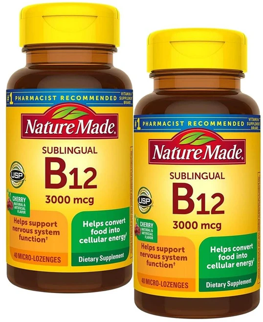 Nature Made 네이처 메이드 비타민 B12 체리 3000mcg 40로젠지 2팩, 40정 - 쿠팡