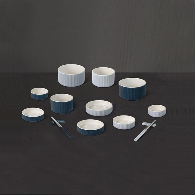 홈세트 14pcs 파스텔풍 / 모던풍 도자기세트, 1세트, 그레이,네이비