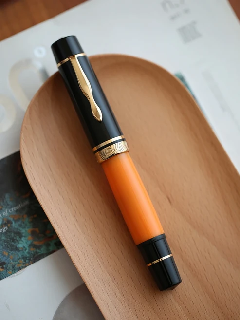 마존 P139 피스톤 레진 만년필 # 6 8 EF/F/M 펜촉 올 브래스 시스템 대용량 필기 선물용, 02 Orange, 01 NO.6-EF