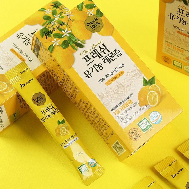 유기농 NFC 레몬즙 원액 100% 스틱 코스트코 레몬즙 공복 레몬수 스페인산 식약처 HACCP, 280g, 1개