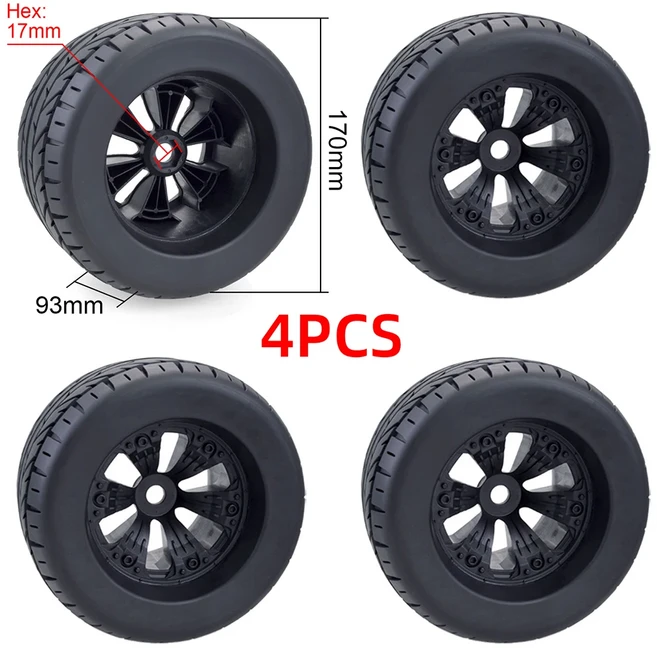 1:8 몬스터 휠&타이어 세트 거대한 170mm92mm 육각 어댑터 포함 HPI Savage Flux&Traxxas E-maxx 오프로드, 01 tire 2