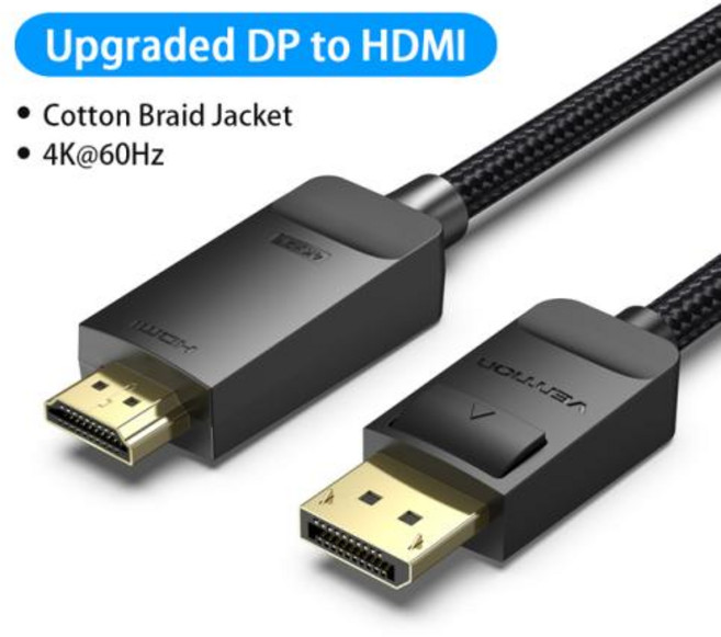 Vention 디스플레이 포트-HDMI 4K 60Hz DP-HDMI 케이블 PC 노트북 HDTV 모니터 프로젝터 비디오 오디오 케이블 디스플레이 포트-HDMI, 03 Cotton Braid 4K_05 5m, 1개