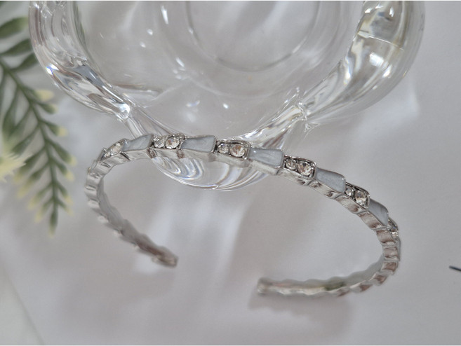 레몬트리 136사각크림 큐빅 레이어드 오픈형 여성용 뱅글 팔찌