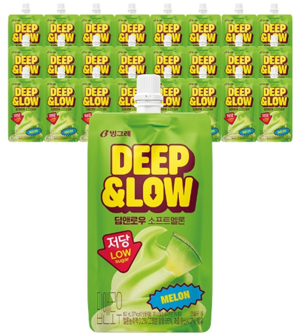 빙그레 딥앤로우 소프트멜론 프리미엄 파우치 저당 아이스크림, 24개, 160ml