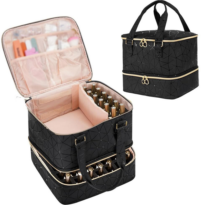Uross 네일 폴리쉬 정리함 가방에 42병 & 램프 젤 및 테크 보관함 키트 용품 케이스 - 블랙, 3 Large - 11 x 9.5 x 9.5 inch, Black