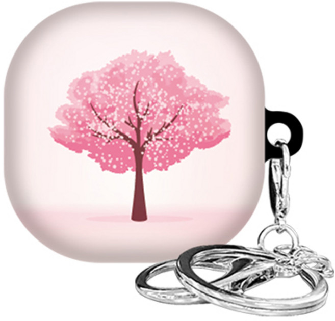 까미또 갤럭시 버즈라이브/버즈프로 플라워 하드 케이스+키링 포함, 트리 체리블러썸, 1개