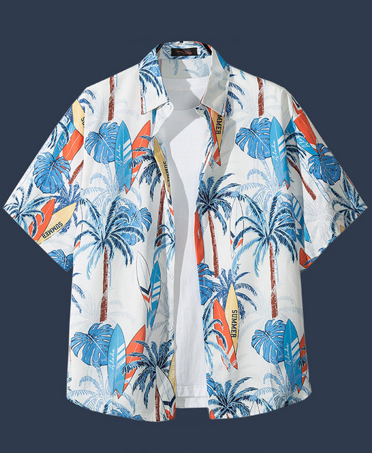 남성 하와이안 비치 야자수 빈티지 세미 오버핏 카라 셔츠