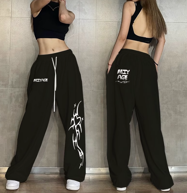 루트엑스 댄스복 MIYAGE 스트레이트 와이드 코튼 루즈핏 힙합 팬츠, 블랙(고급원단)