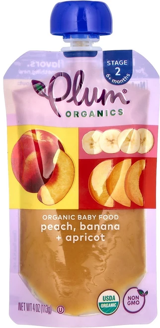 Plum Organics 유기농 베이비 푸드 2단계 배 바나나 & 살구 4 oz (113 g) Organics (플럼 오가닉스), Plum Organics, 유기농 베이비 푸드, 2단계, 1 - 쿠팡
