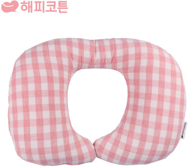 해피코튼 아기 목쿠션 자동차 유모차, 파스텔체크 핑크