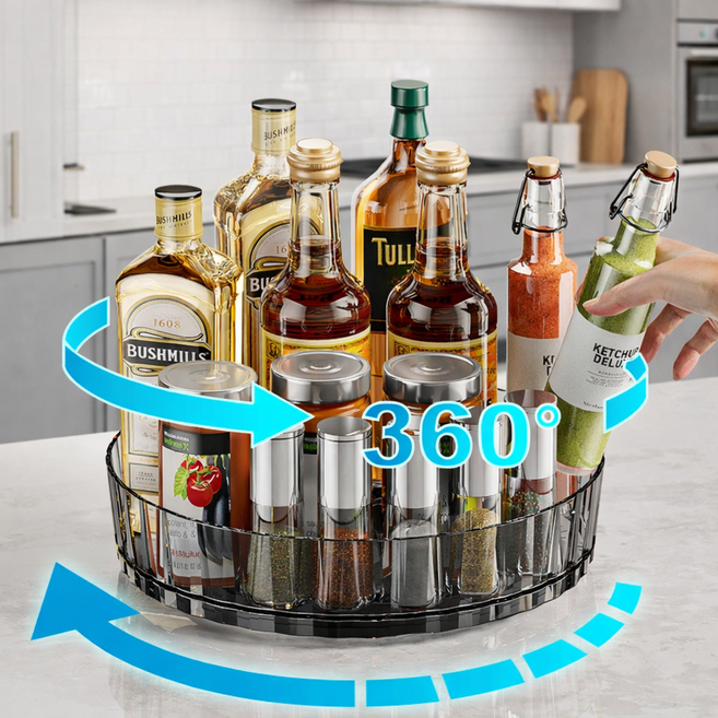 MIRRA 360도 회전 수납 트레이 주방 양념 화장품 영양제 다용도 정리대, 투명, 1개