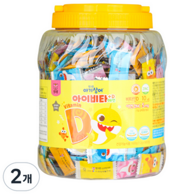 태양생활건강 핑크퐁 아기상어 아이 비타D 플러스 아연 600g, 500정, 2개