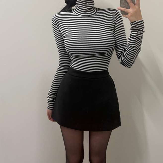 VANANA2 모달목폴라 기모 단가라 글램핏 착붙 터틀넥 긴팔 티셔츠